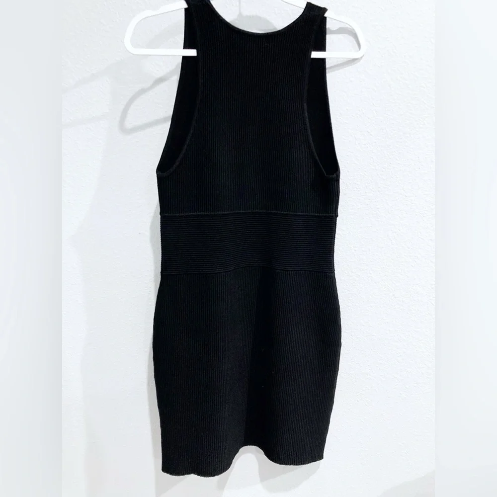 House Of Harlow Black Ribbed Feminine Mini Dress Neutral Contemporary Casual - Picture 8 of 9